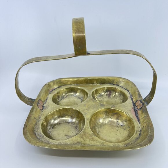 vintage handcrafted brass quadruple egg poacher with handle